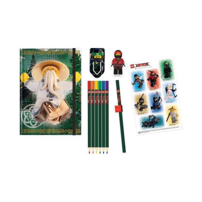 LEGO Ninjago Set cancelleria Diario 6 matite colorate Segnalibro Gomma Adesivi - immagine 2