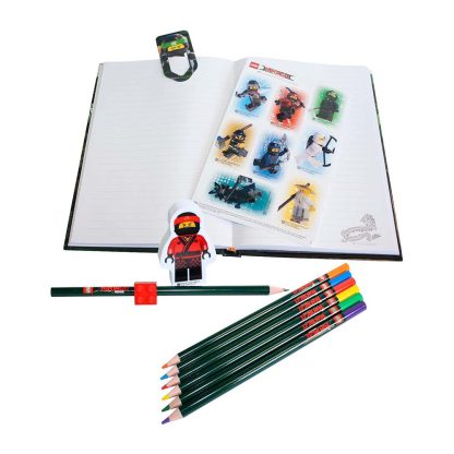 LEGO Ninjago Set cancelleria Diario 6 matite colorate Segnalibro Gomma Adesivi - immagine 3