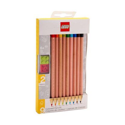LEGO Set di 9 Matite Colorate assortite + 2 Toppers a forma di mattoncino - immagine 2