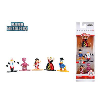 Jada Nano Metalfigs Disney Pack da 5 Mini Figure Die Cast Statuette Zio Paperone, Regina di cuori, Lilo, Robopap, Stregatto